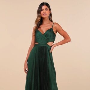 Got the Glam Emerald Green Pleated Cutout Maxi Dress